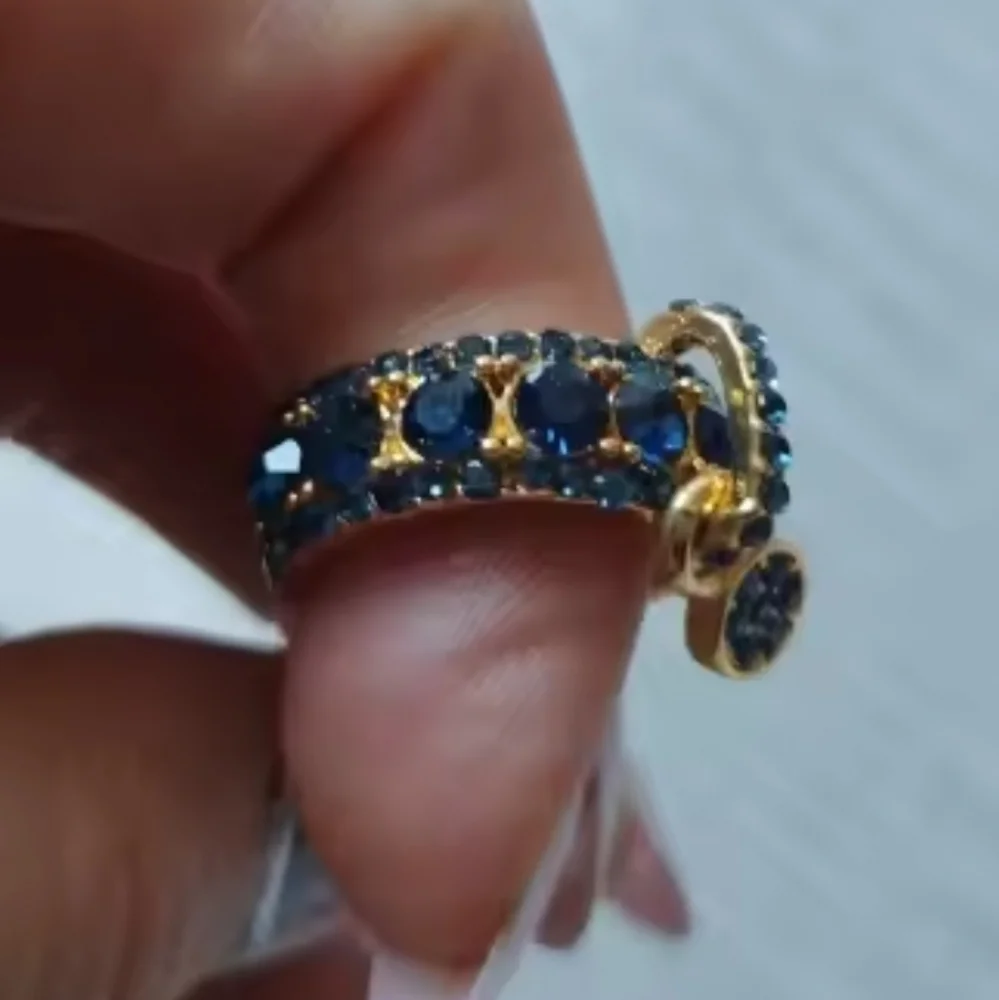 Elegant Golden and Blue Gemstone Ring Sz 8